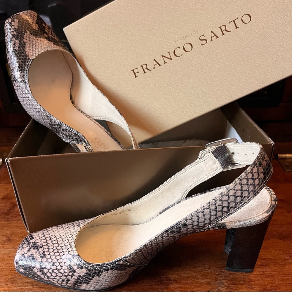 Franco Sarto L-Tonno Roccia Python Block Heel Slingback – Size 8M